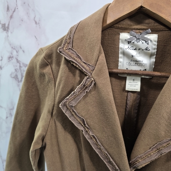 Anthropologie Jacket Womens Small Brown Zipper Artsy Art Knit Nick Mo Blazer - Picture 2 of 11